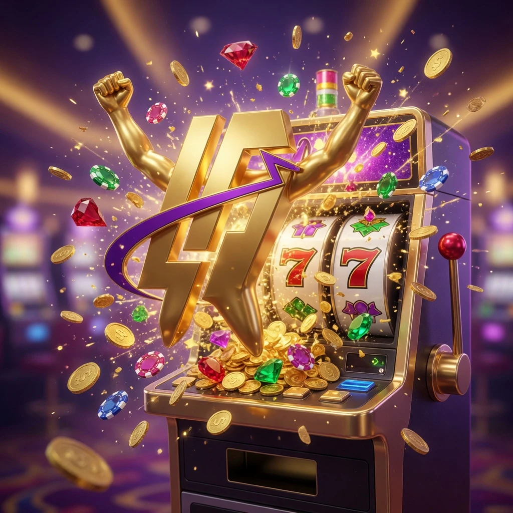 Collage of casino game elements including slot reels, a roulette wheel, playing cards, fishing cannon, and a sports scoreboard layered over a dark gradient background with gold accents